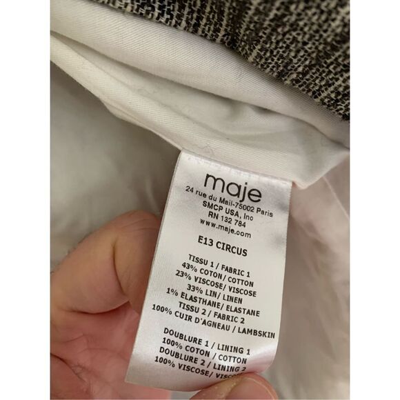 Maje Long Gray Cotton Linen Stretch Asymmetric Zip Coat women’s size 36 Small - Picture 8 of 11